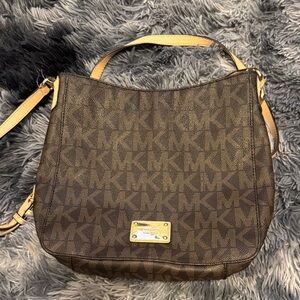 Michael Kors Brown Monogram Shoulder Bag with Gold Accents
